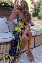 Floral Strapless Cami Split Maxi Dress image 3