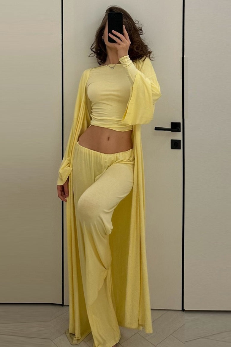 Solid Knit Flowly Long Sleeve Robe Three Piece Set image 6