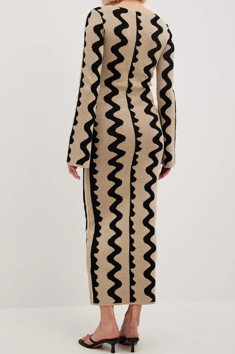 Striped Contrast Slim Knit Sweater Dress image 8