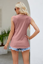 Nicolette Eyelet Tank detail view styled for Avrienne