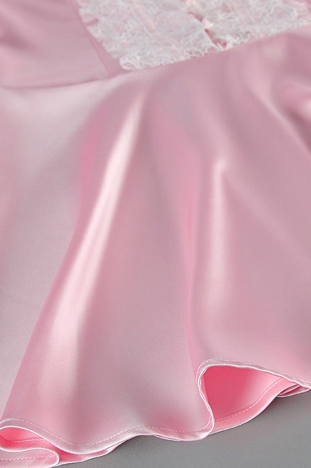 Pink Satin Lace Puff Sleeve Mini Dress image 7