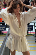 Chic Elegant Deep V Tie Ruffle Sleeve Mini Dress image 2
