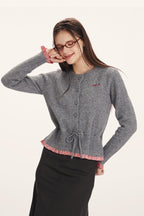 Panel-Design Waist-Cinched Slim Knit Cardigan image 5