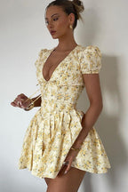 Floral V Neck Ruched Mini Dress image 6
