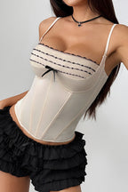 Ribbon Tie Lace Trim Corset Cami Top image 3