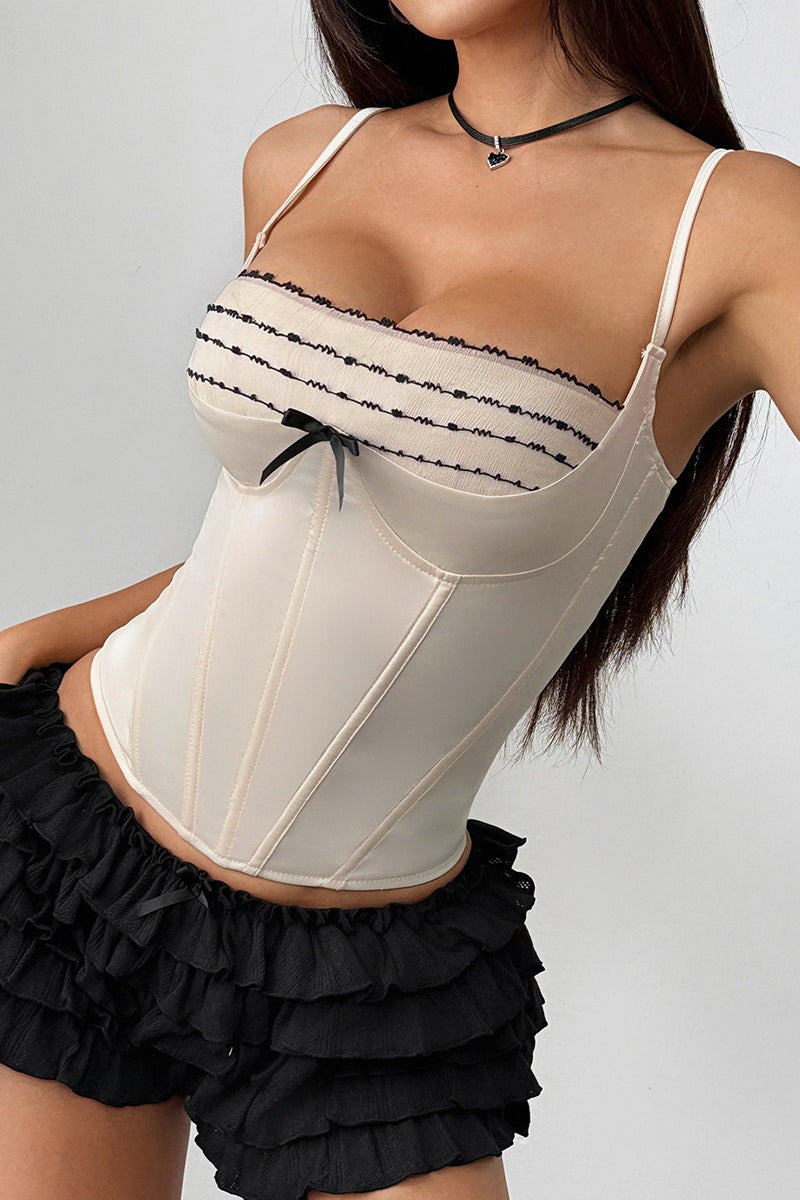 Ribbon Tie Lace Trim Corset Cami Top image 3