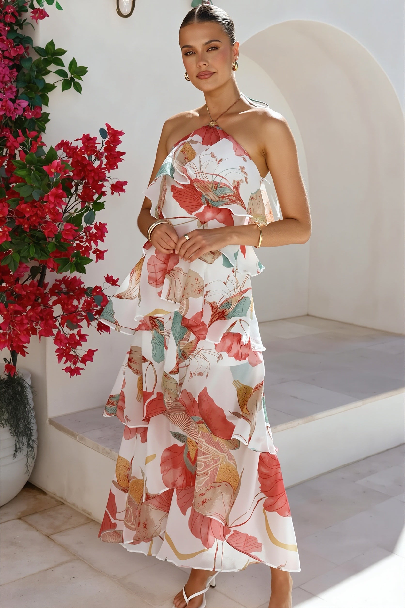 Tiered Ruffle Chiffon Print Maxi Dress image 4
