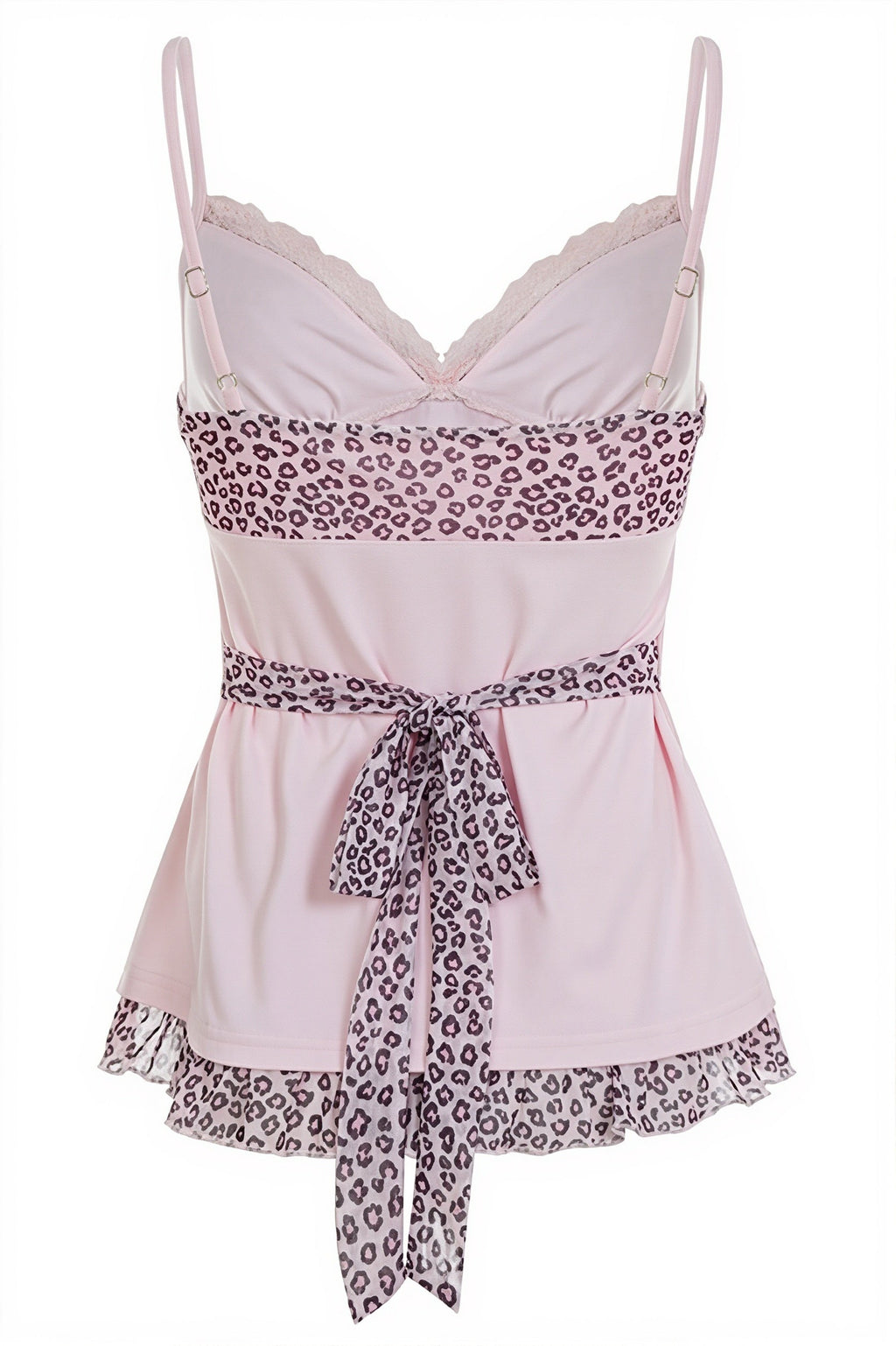 Pink Leopard Mesh Splice Tie Cami Top image 6