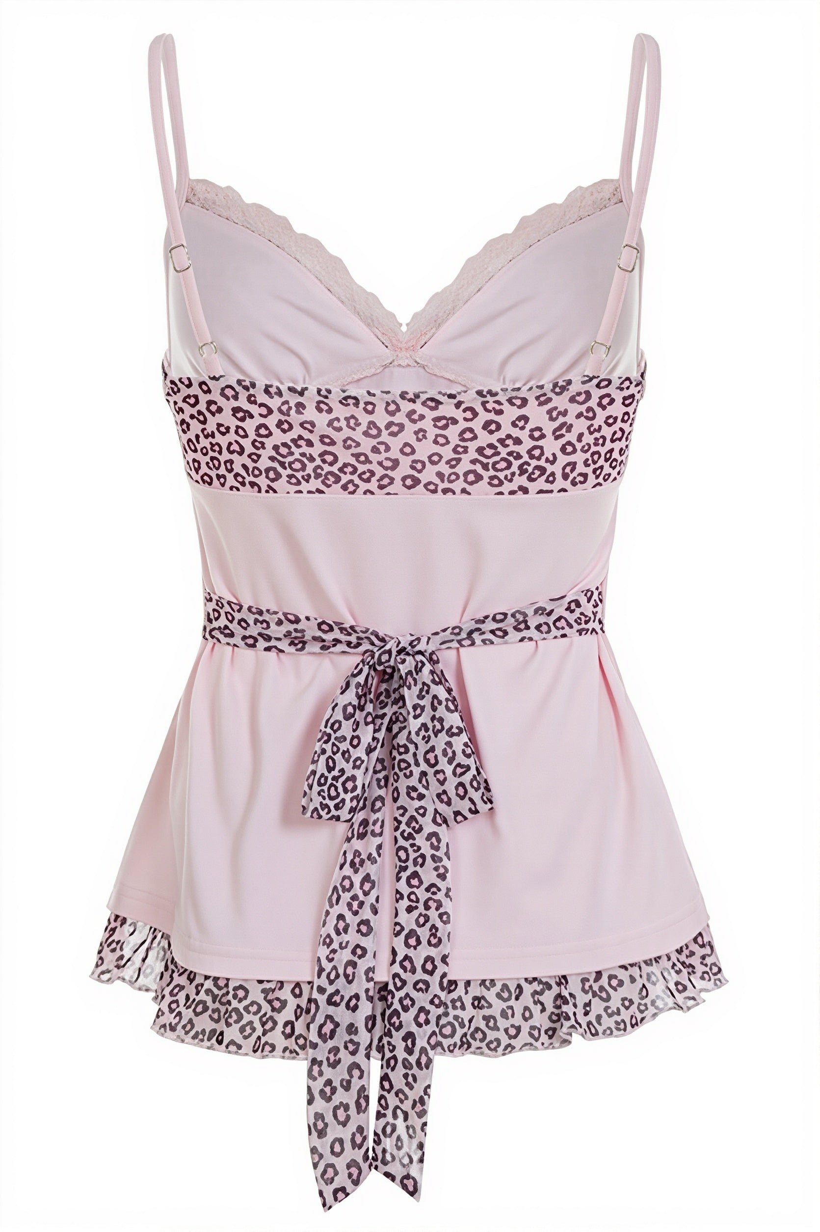 Pink Leopard Mesh Splice Tie Cami Top image 6