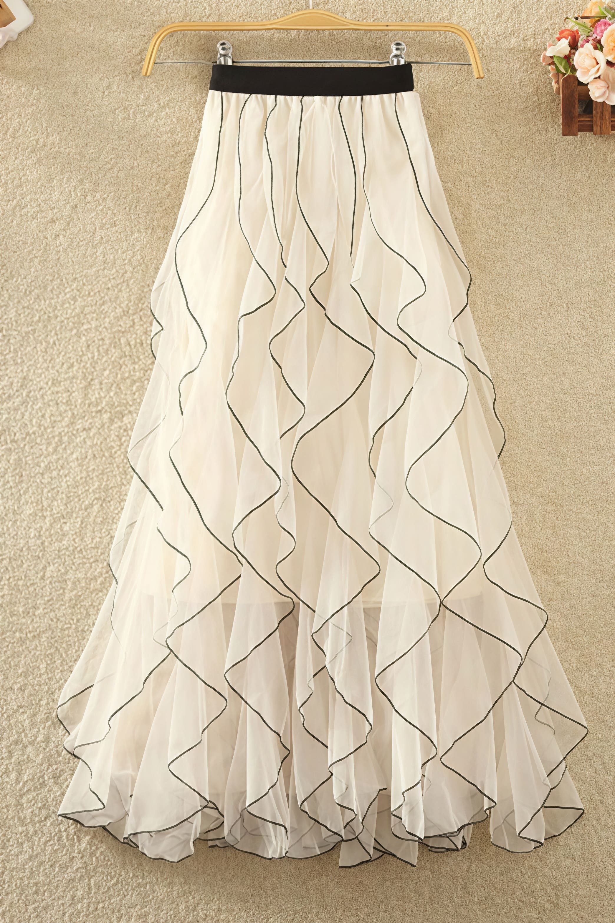 Wave Patchwork Mesh Ruffle Skirt image 3