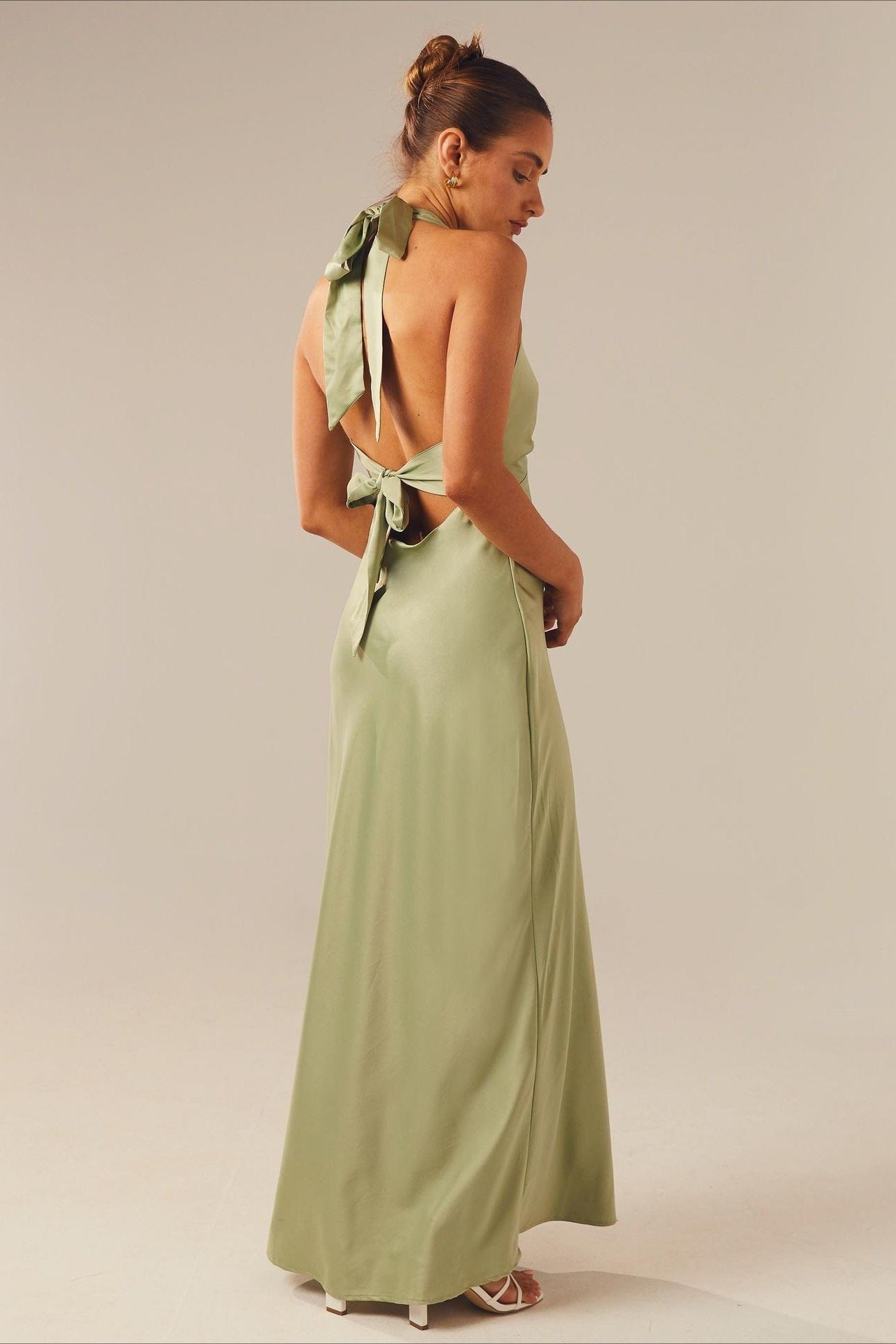 Elegant Solid V Neck Slim Maxi Dress image 2