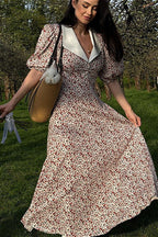 Puff Sleeve Digital Print Peter Pan Collar High Waist Maxi Floral Dress image 2