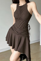 Irregular Solid Waist Mini Dress image 2