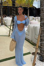 Solid Sexy Deep V Three Piece Swim Set image 1