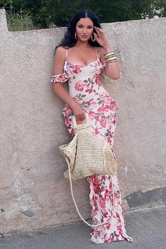 Floral Fitted Spaghetti Strap Casual Maxi Dress image 1