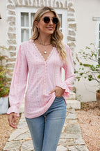 Lisette Eyelet Blouse detail view styled for Avrienne