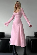 Elegant Fitted Long Sleeve Square Neck A-Line Party Dress image 2