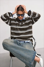 Relaxed Collared Striped Long Sleeve Blouse image 4