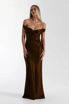Vintage Satin Mermaid Off Shoulder Maxi Dress image 3