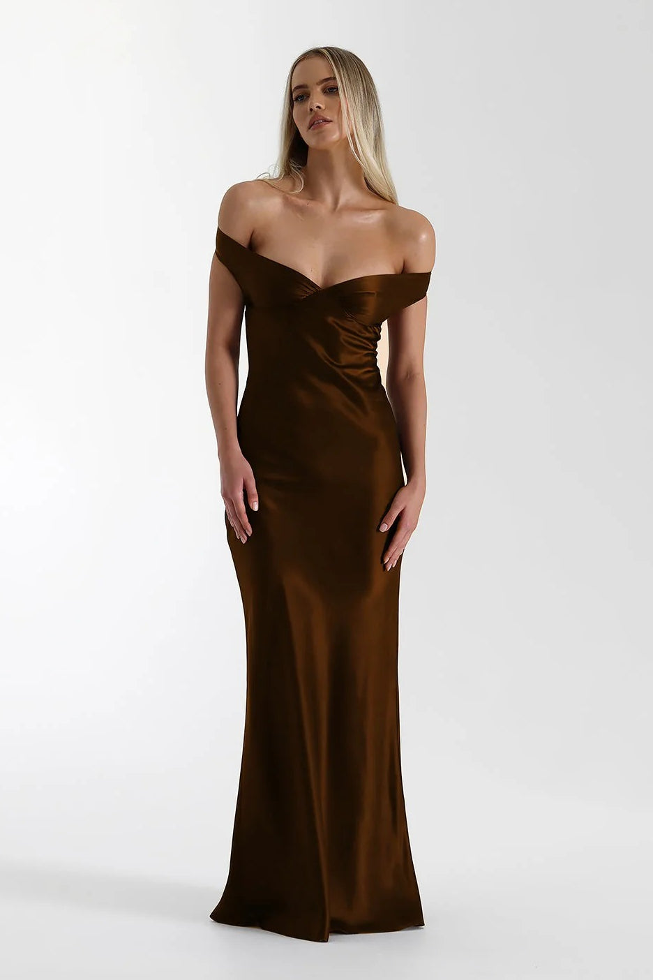 Vintage Satin Mermaid Off Shoulder Maxi Dress image 3