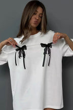 Minimalist Casual 3D Bow Lace Short Sleeve T-shirt image 5