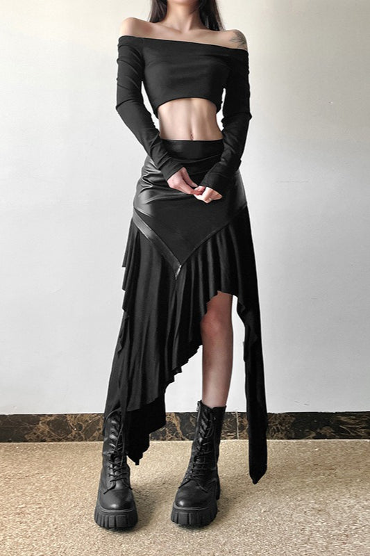 Edgy Ruffle Paneled Asymmetrical Skirt image 3