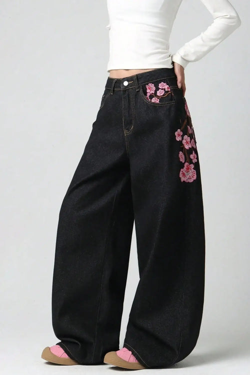 Chic Y2K Vintage Embroidered Wide Leg Jeans image 2