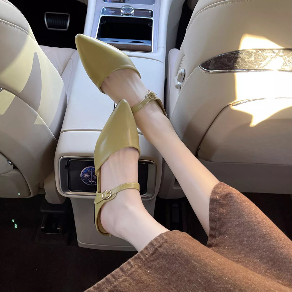 Amelie Flat Sandals detail view styled for Avrienne