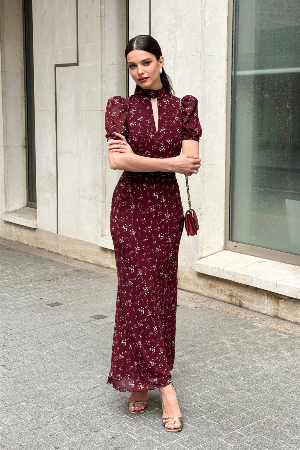 Elegant Floral Deep V Bodycon Maxi Dress image 3