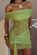 Lace Sexy Strapless Off Shoulder Sheer Bodycon Tie Mini Dress image 2