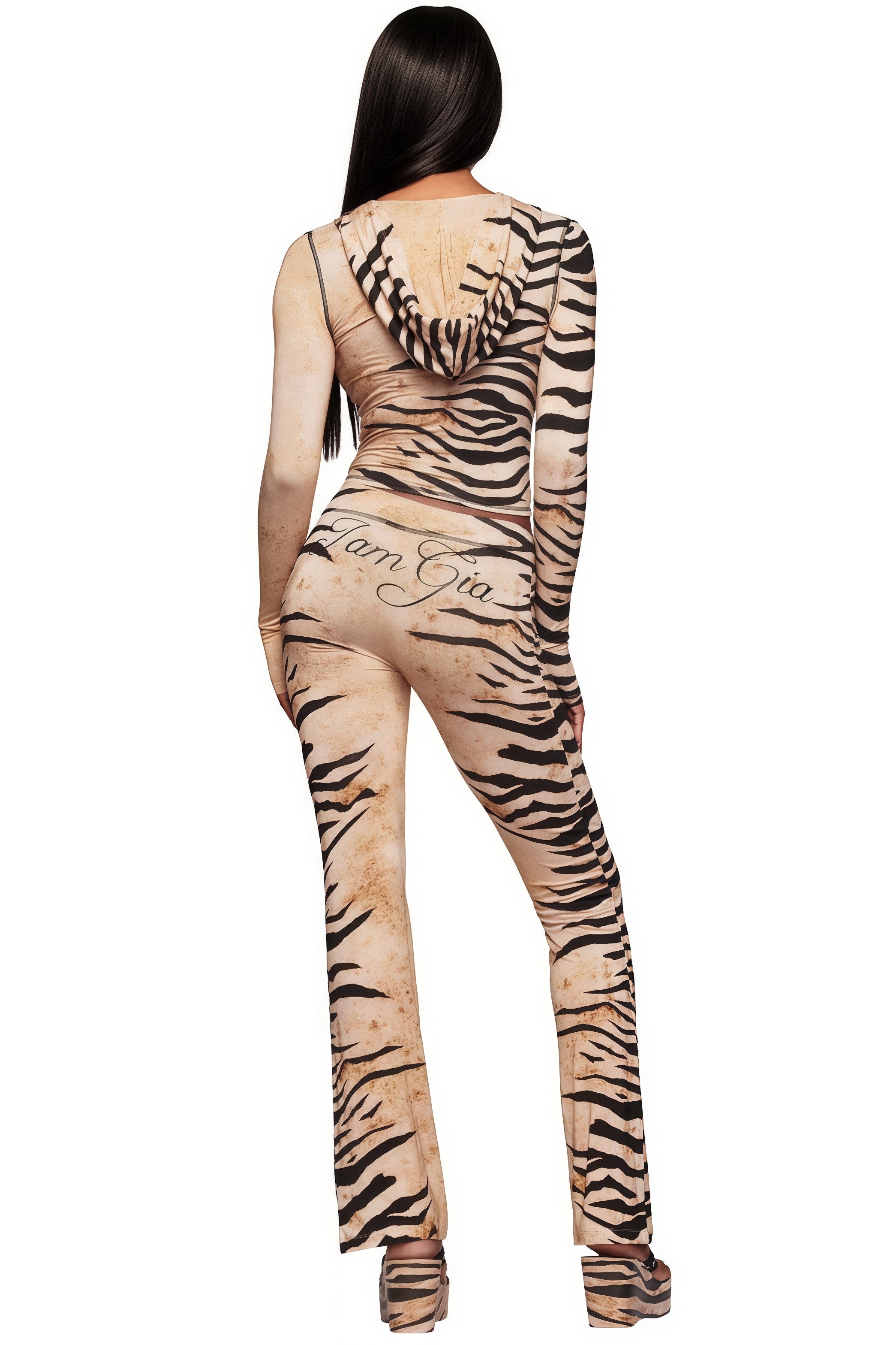 Animal Print Hooded Elastic Two Piece Set image 2