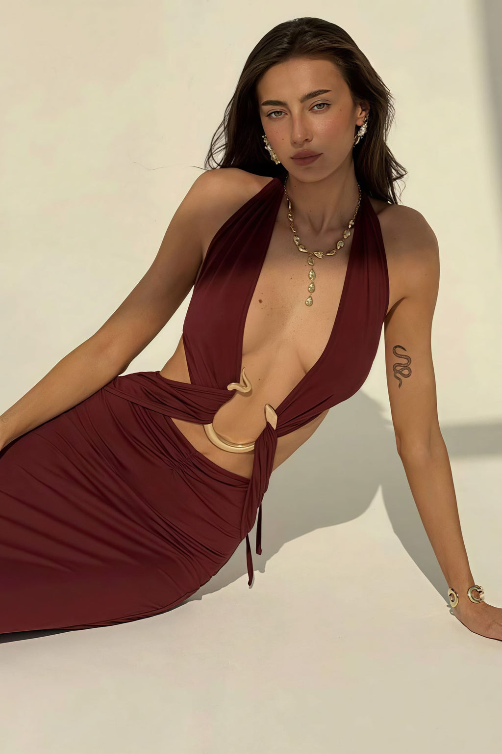 Sexy Halter Deep V Neck Backless Metal Maxi Dress image 3