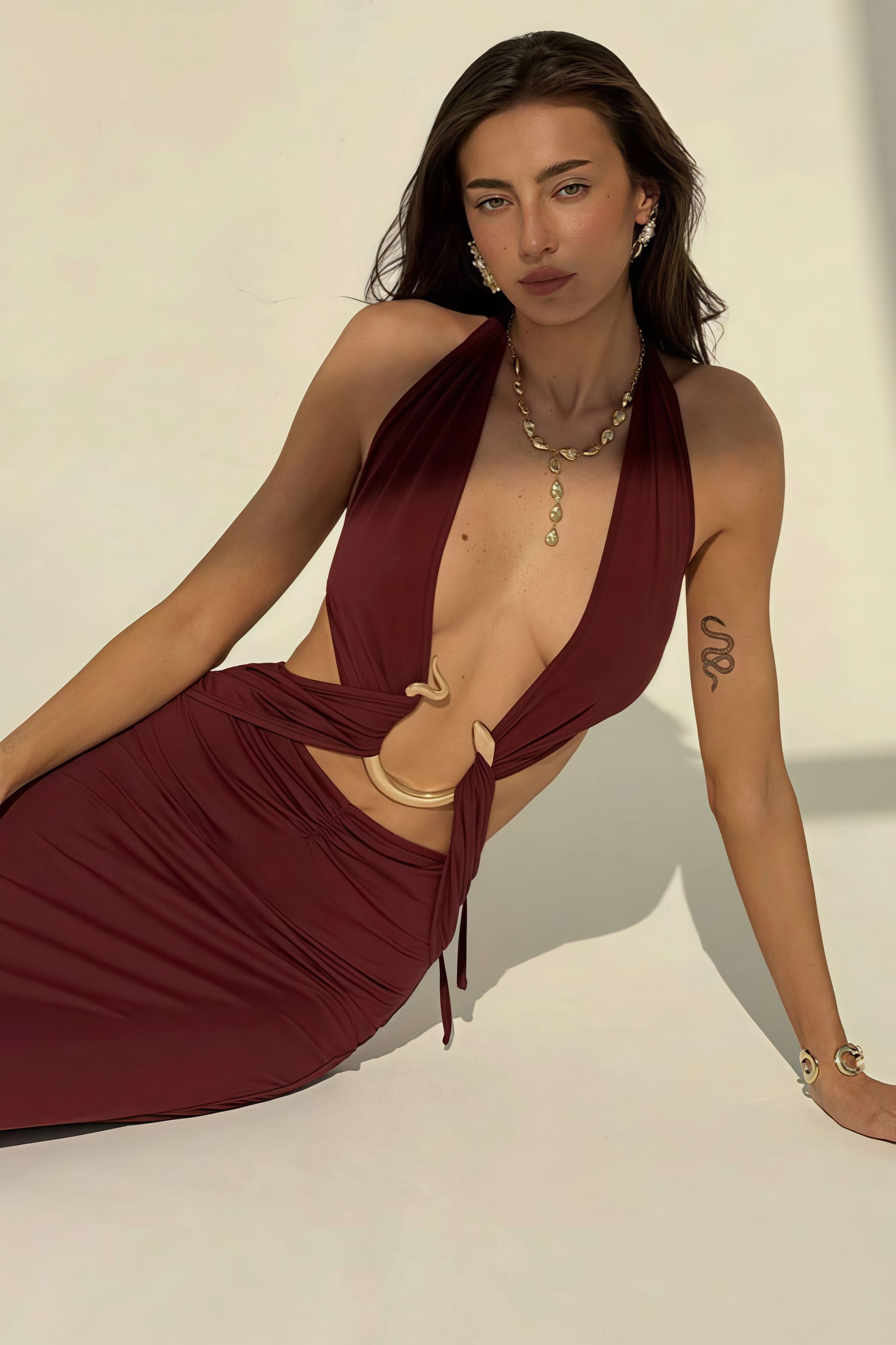 Sexy Halter Deep V Neck Backless Metal Maxi Dress image 3