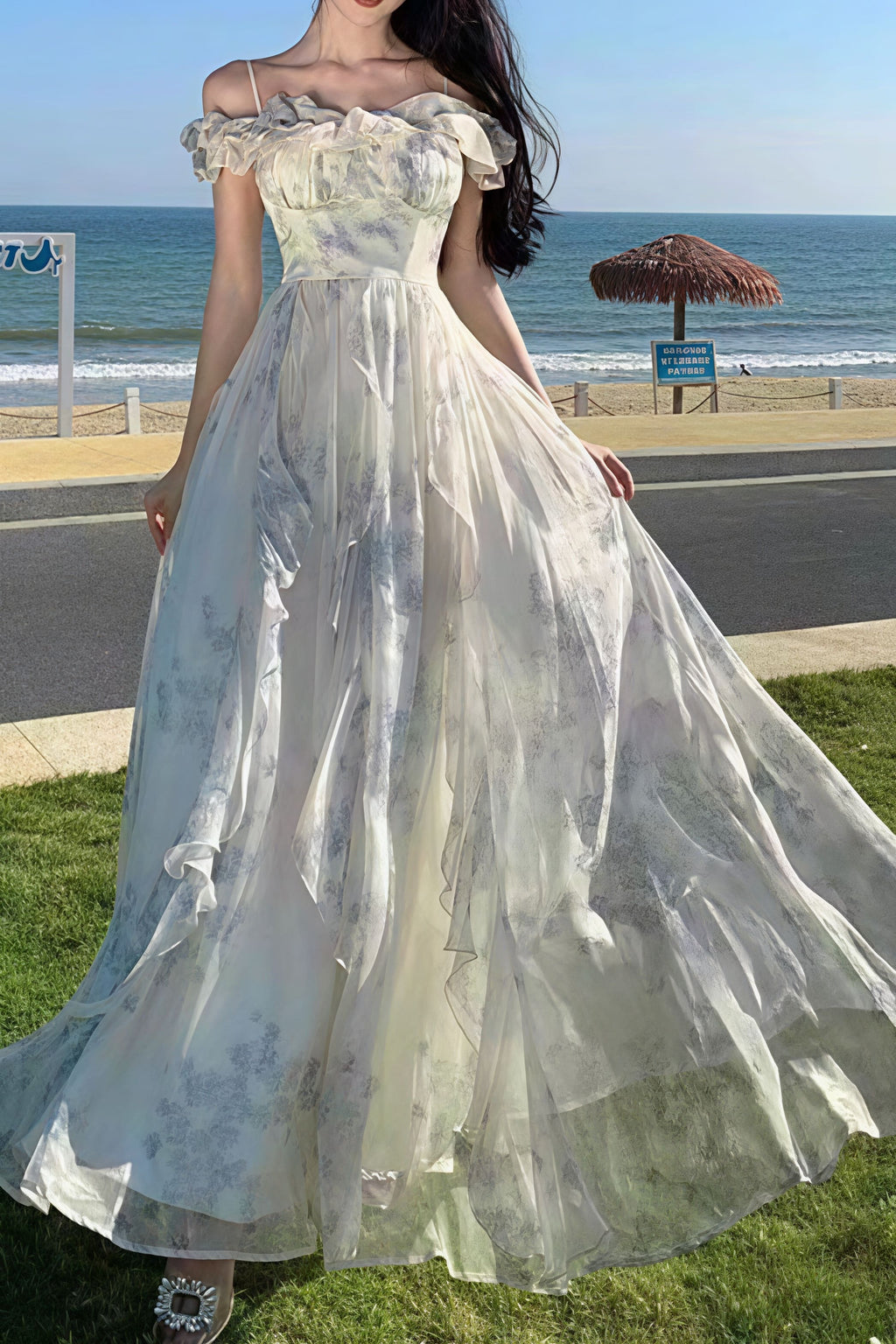 Spaghetti Strap Ruffled Floral Flowy Maxi Dress image 4