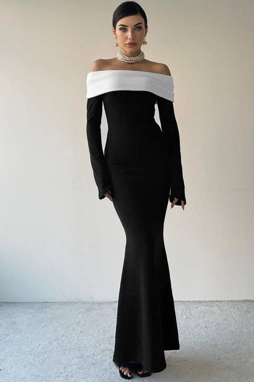 Colorblock Off Shoulder Bodycon Maxi Dress image 2