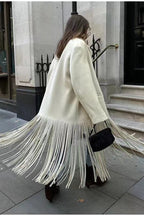 Solid Color Fringe Long Blazer Coat image 3