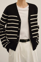 Knit Striped V Neck Colorblock Cardigan image 5
