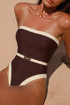 Solid Contrast Sexy Bikini Swimsuit One Piece Swimwear image 1