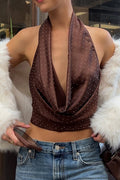 Polka Dot Color Block Backless Halter Crop Top image 1