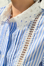 Chic Stripe Lace Puff Sleeve Blouse image 6