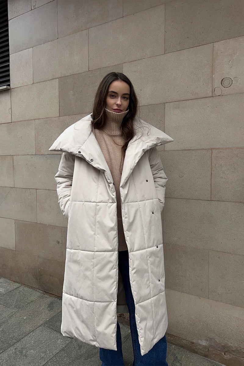 Long Stand Collar Relaxed Quilted Puffer Jacket image 10