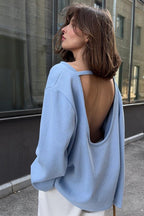 Cotton Pullover Open-Back Loose Sexy Knit Top image 3