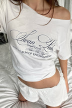 Casual Letter Off Shoulder Loose T-Shirt image 5