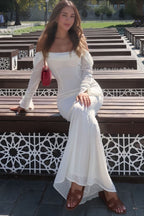 Mesh Double-Layer One-Shoulder Backless Mermaid Long Sleeve Maxi Dress image 1