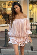 Off Shoulder Ruffle Tiered Mini Dress image 1