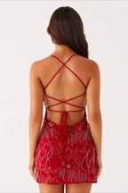 Colorful Beaded Back Tie Cocktail Dress image 20