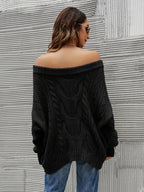 Sabine Off-Shoulder Sweater detail view styled for Avrienne