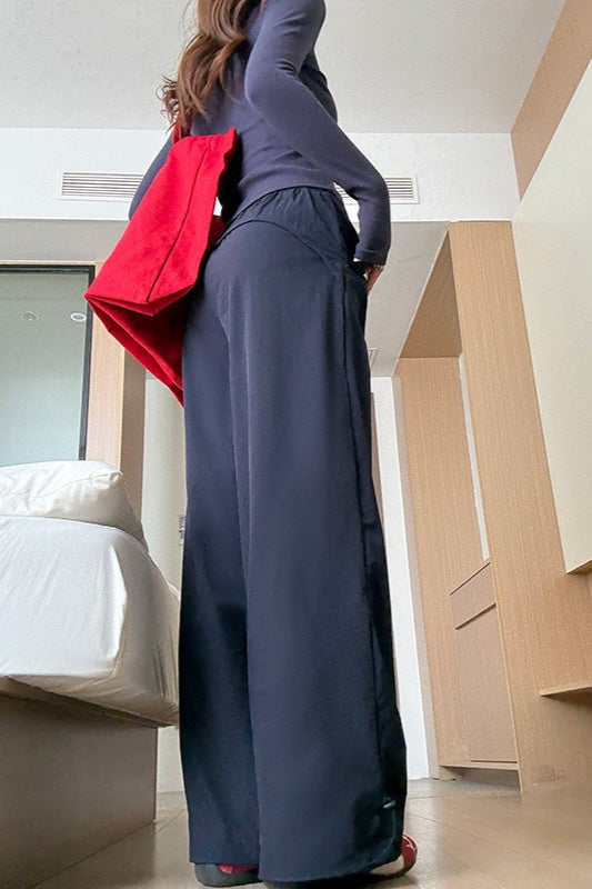Solid Elastic Wide-Leg Sporty Pants image 3