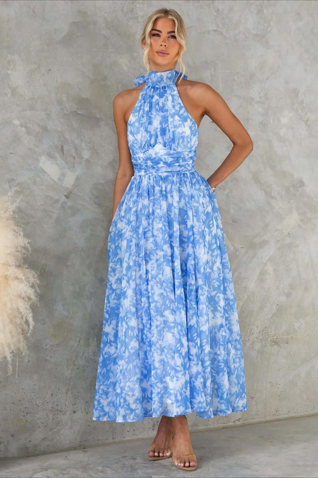 Sleeveless Floral Halter Backless Midi Dress image 7