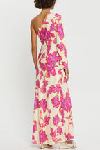Satin Rose Print One-Shoulder Maxi Dress image 4